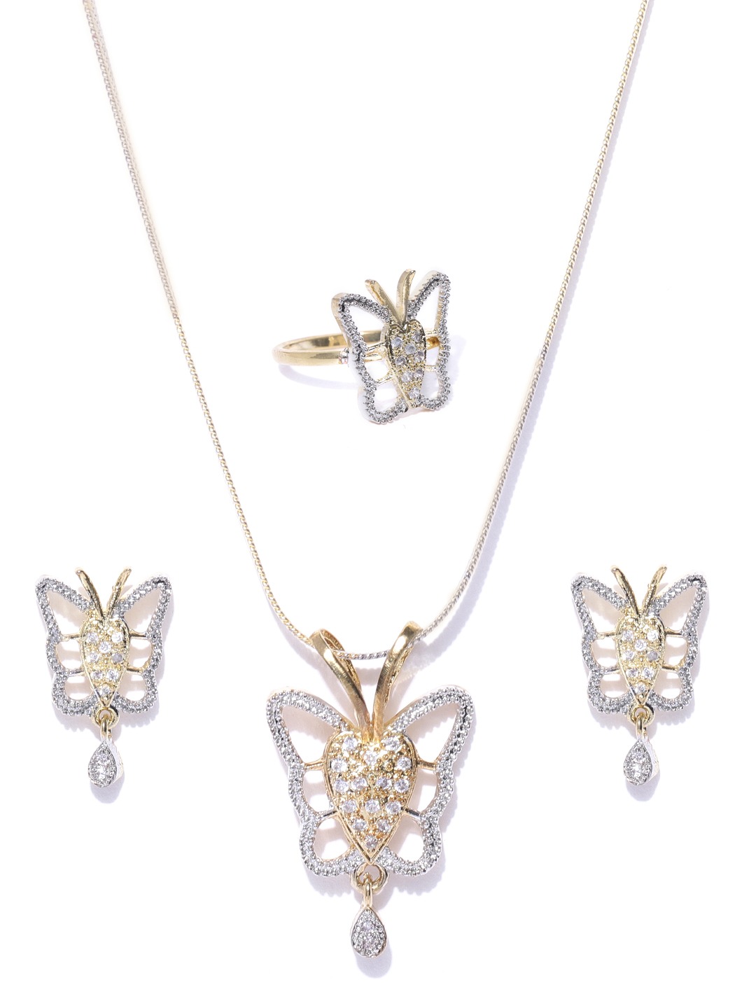 YouBella Jewellery Set for Women American Diamond Combo of Necklace Set with Earrings, Bracelet and Ring for Girls and Women (Silver)